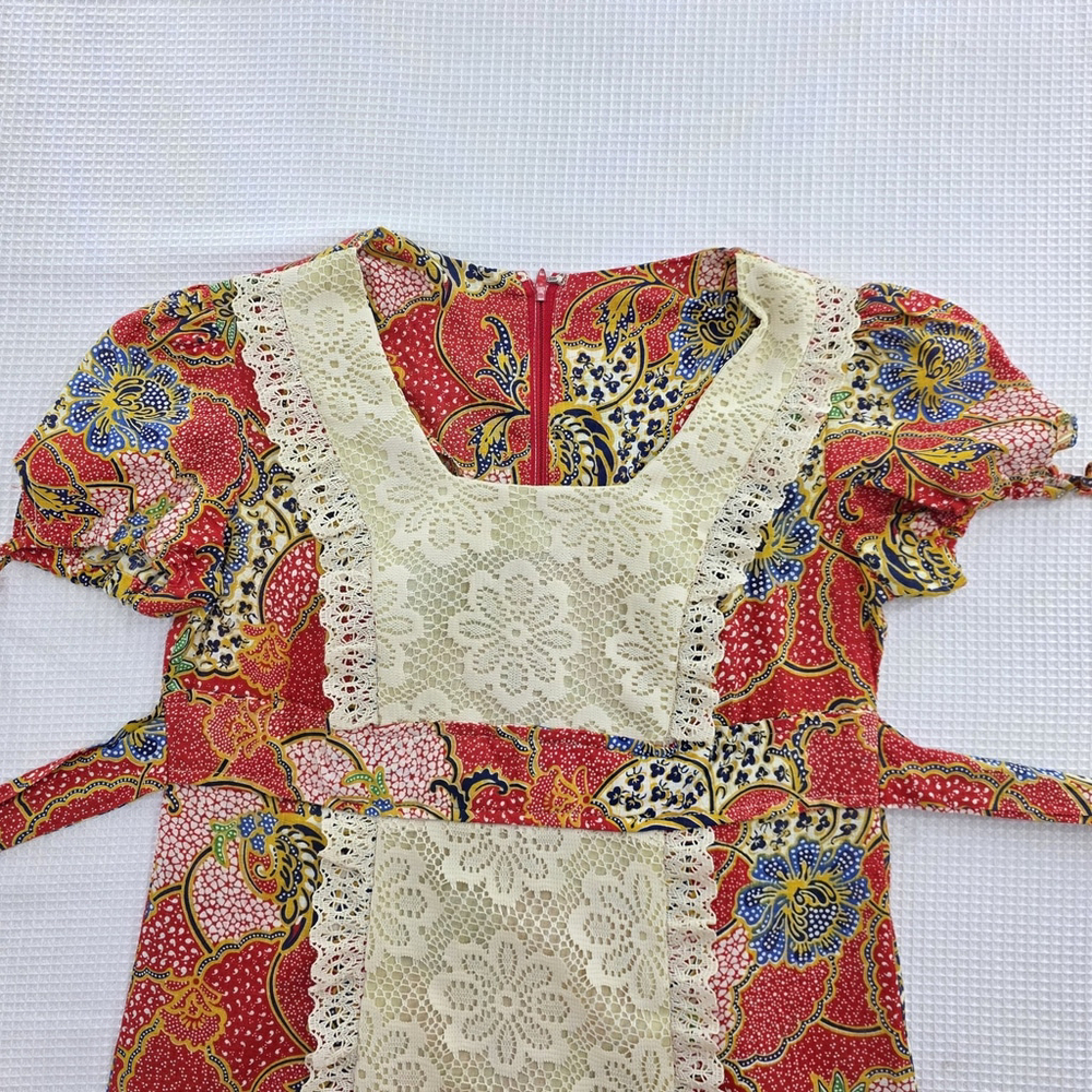 Modern Bohemia MH Patchwork Maxi Dress Women M Crochet Lace Boho Festival 54โ - Picture 3 of 7